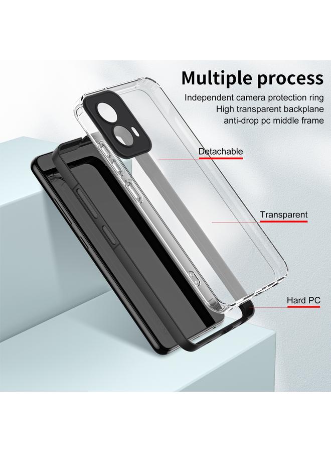 اس-توب جراب لهاتف Motorola Moto G34 3 في 1 جراب هاتف شفاف من مادة TPU الملونة بإطار من البولي كربونات - Image 3