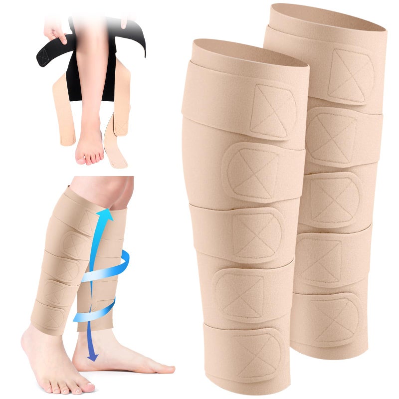 Croknit 2 Pcs Lymphedema Compression Leg Wraps Adjustable Lower Leg Cover up Medical Shin Splint Wrap for Heaviness Fatigue(Skin Color) - Image 1