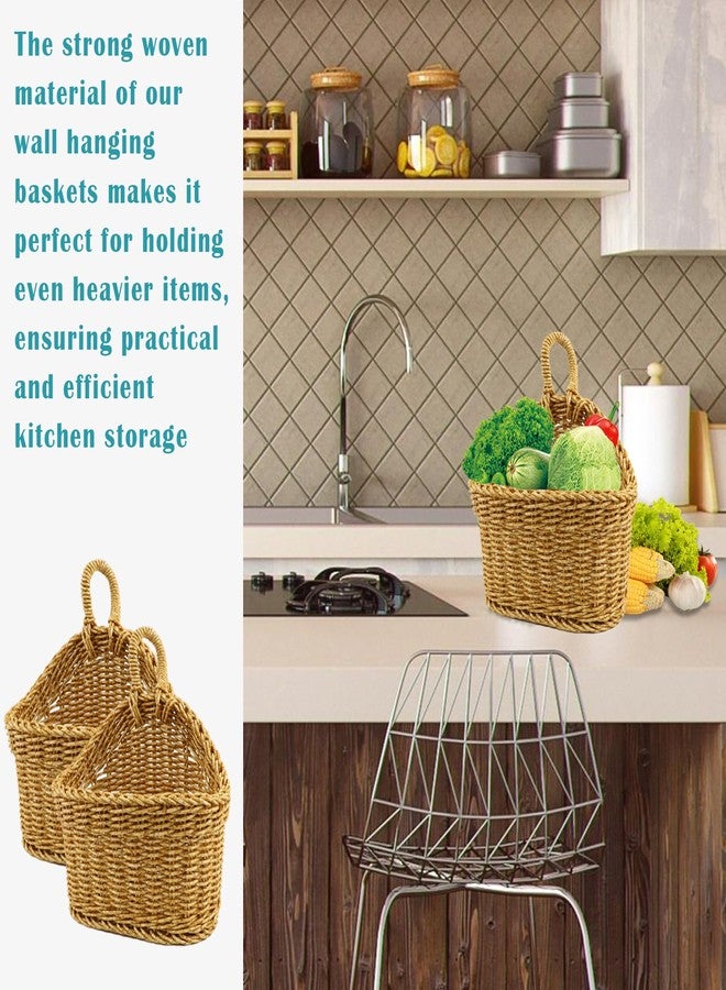 DOERDO DD DOERDO Hanging Woven Storage Basket, Rattan Woven Basket With Handle, Kitchen Hanging Storage Basket for Plants Ginger Garlic Fruit, 7.9x9.1Inch - Image 5