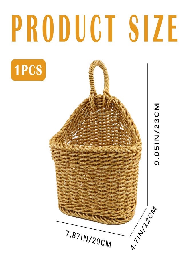 DOERDO DD DOERDO Hanging Woven Storage Basket, Rattan Woven Basket With Handle, Kitchen Hanging Storage Basket for Plants Ginger Garlic Fruit, 7.9x9.1Inch - Image 2