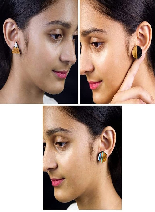 ORENAME Wooden Earrings for Girls and Women 3 Pairs Set Handmade Wooden Earrings with Ear Backs for Women and Girls Different Shapes and Colors (Pack of 3 -Style-1,2,3) - Image 2