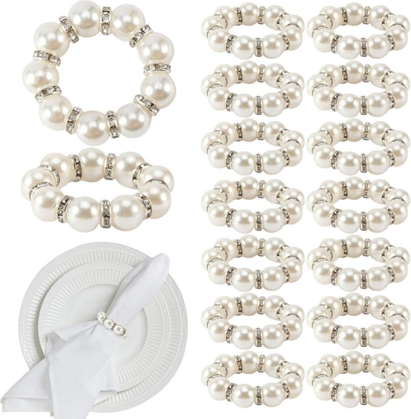 30PCS Pearl Napkin Rings, Silver Napkin Ring Holder, Wedding Beaded White Napkin Rings, Rustic Napkin Rings Bulk for Formal Dinner Reception Party Banquet Table Decor