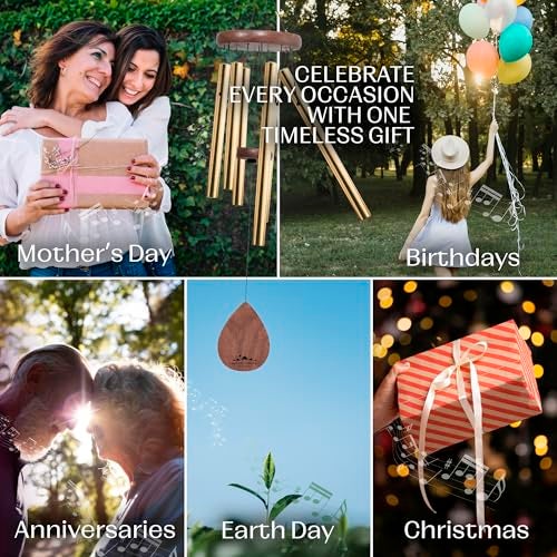 UpBlend Outdoors Wind Chimes for Outside, Gift for Mom, Deep Tone, Sympathy Gifts for Loss of Loved One, Patio Decoration, Memorial Windchimes, 28" Gold - Image 2