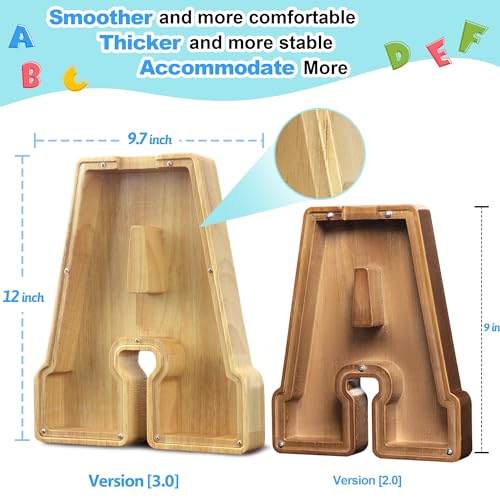AORCMITN Extra Large Wooden Letter Coin Piggy Bank for Boys Girls Kids Toddler Alphabet A Money Bank InitialA12 - Image 5
