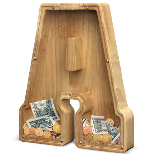 AORCMITN Extra Large Wooden Letter Coin Piggy Bank for Boys Girls Kids Toddler Alphabet A Money Bank InitialA12 - Image 1