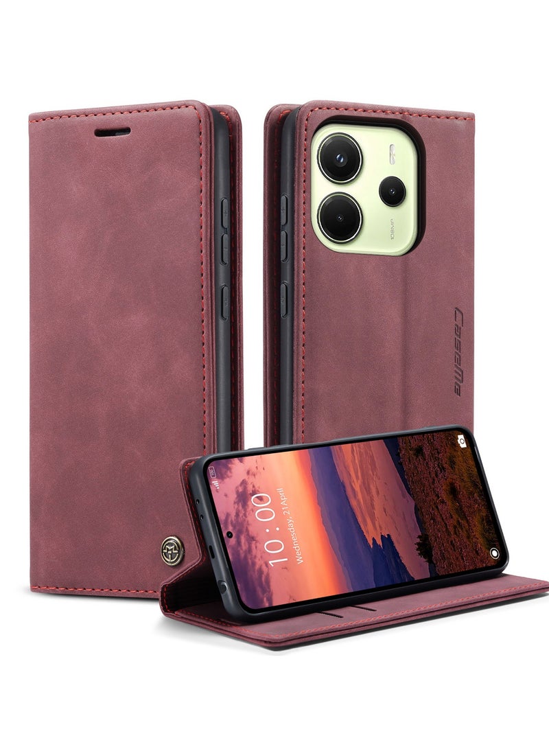 كيس مي جراب موبايل من الجلد الصناعي الفاخر  013 وحامل للكروت و البطاقات متوافق مع Redmi Note 14 4G  (نبيتي) - Image 2