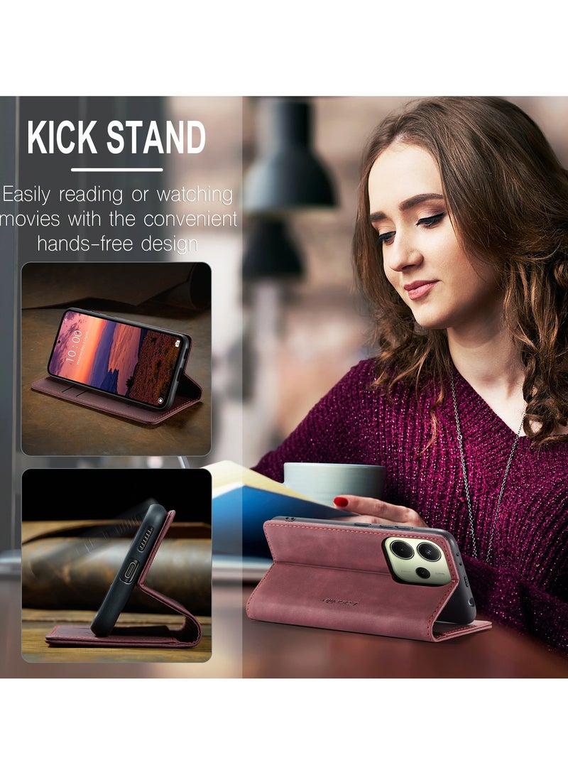 كيس مي جراب موبايل من الجلد الصناعي الفاخر  013 وحامل للكروت و البطاقات متوافق مع Redmi Note 14 4G  (نبيتي) - Image 5