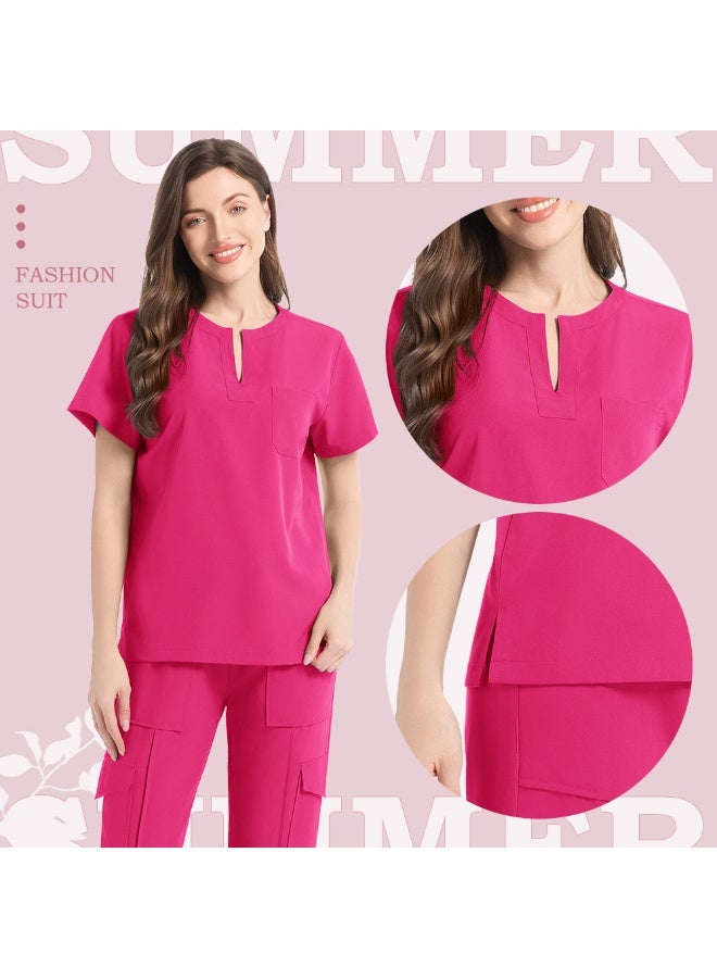 Loquat Womens Medical Scrubs Set Medical Uniform Set Rose Red - Image 4