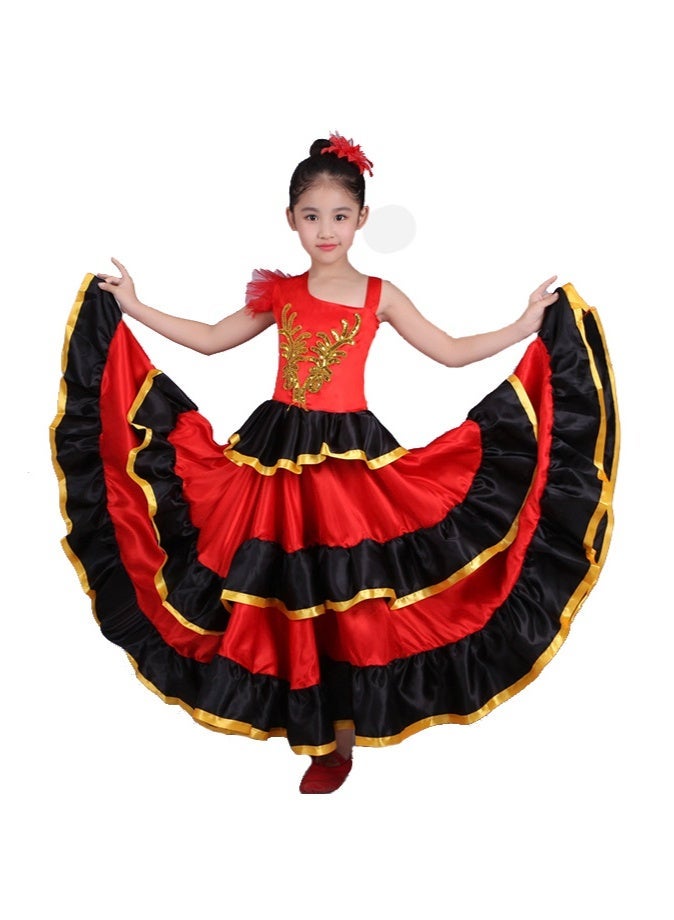 LiangSanZhi Girls' Flamenco Dance Dress Spanish Style Ruffled Tiered Costume for Kids Performance & Party - Image 1