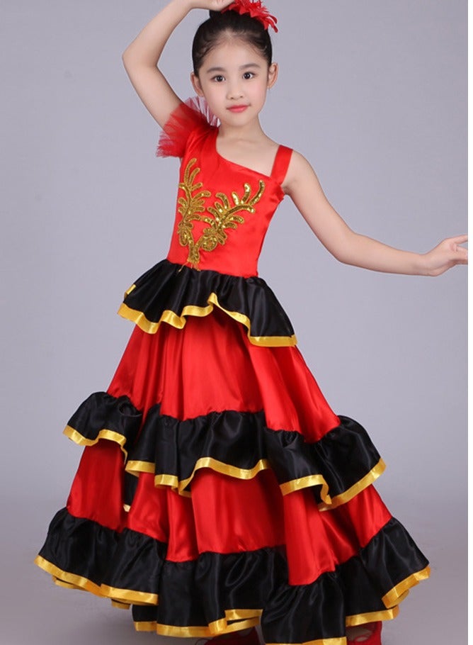 LiangSanZhi Girls' Flamenco Dance Dress Spanish Style Ruffled Tiered Costume for Kids Performance & Party - Image 5