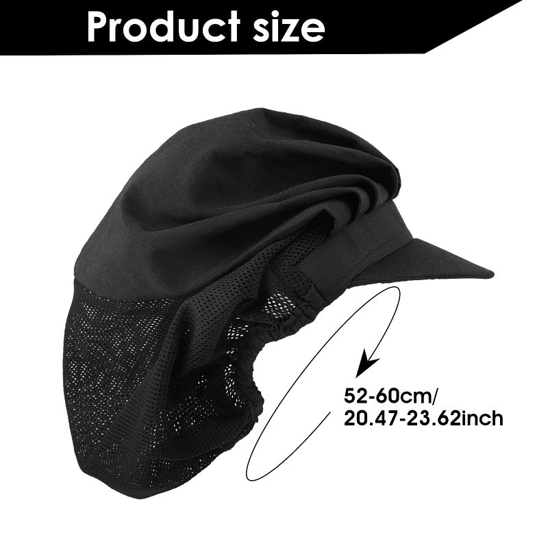 Yolev 2Pcs Black Chef Hats-Kitchen Baker Cooking Hair Nets Food Service Hairnets for Women Men with Brim - Image 2