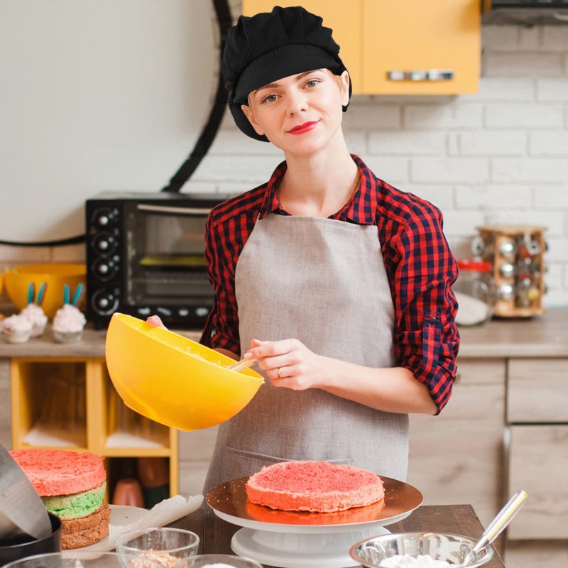 Yolev 2Pcs Black Chef Hats-Kitchen Baker Cooking Hair Nets Food Service Hairnets for Women Men with Brim - Image 4