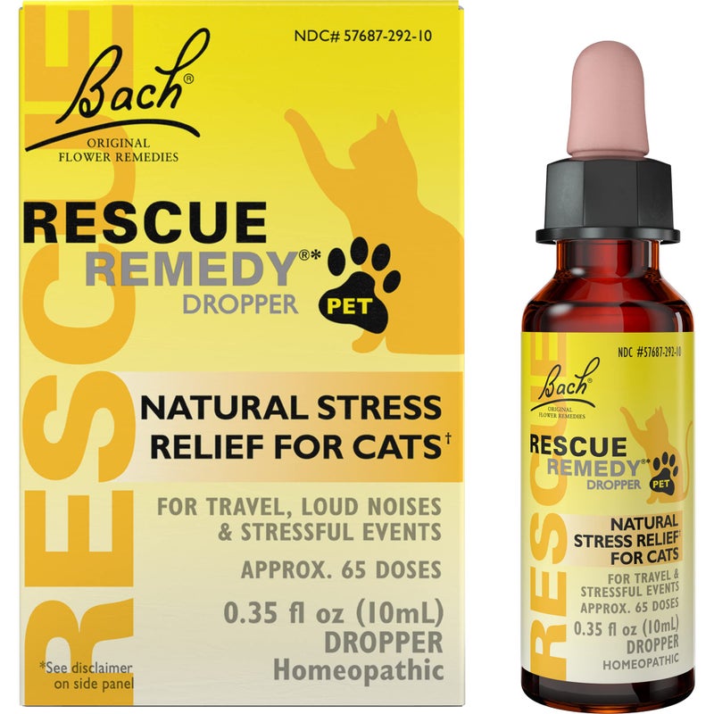 Bach RESCUE REMEDY PET for Cats 10mL Natural Calming Drops Stress Relief for Cats Kittens Caused by Loud Noises Travel New Pets People Homeopathic Flower Remedy