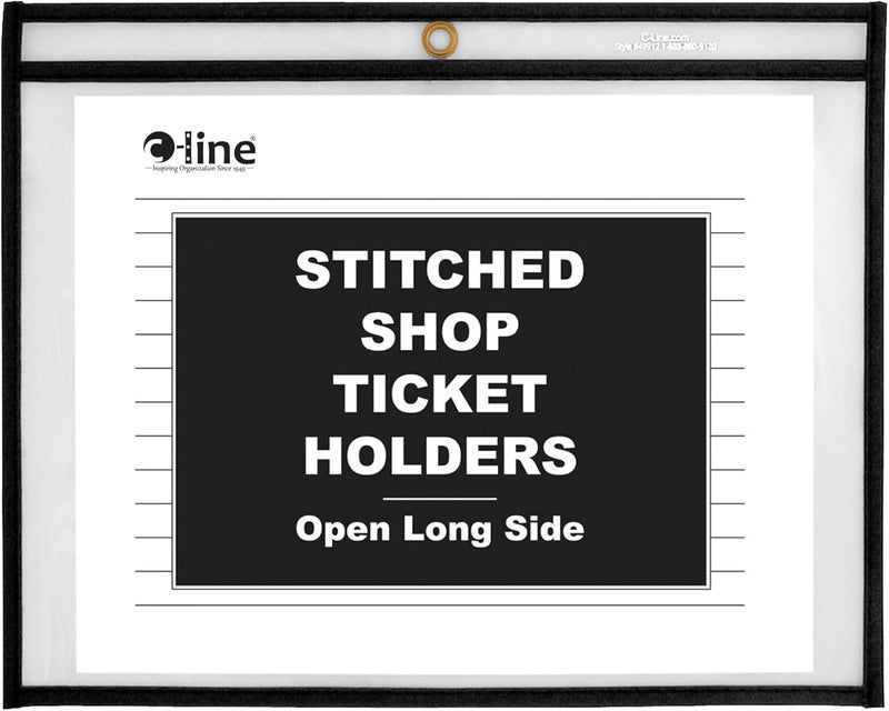 C-Line Stitched Shop Ticket Holders, Both Sides Clear, Open Long Side, 11 x 8.5 Inches, 25 per Box (49911) - Image 1