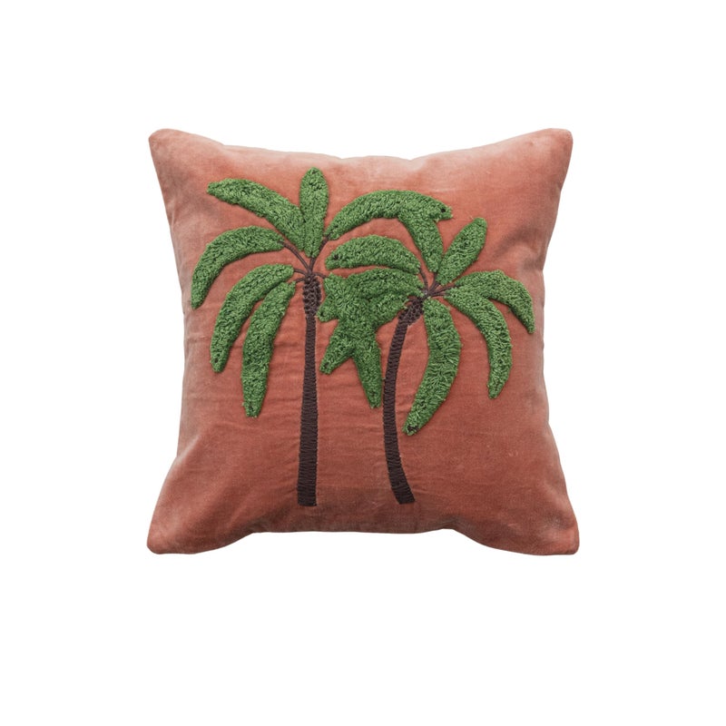Creative Co-Op Tropical Embroidered Velvet Pillow, Multicolor - Image 1
