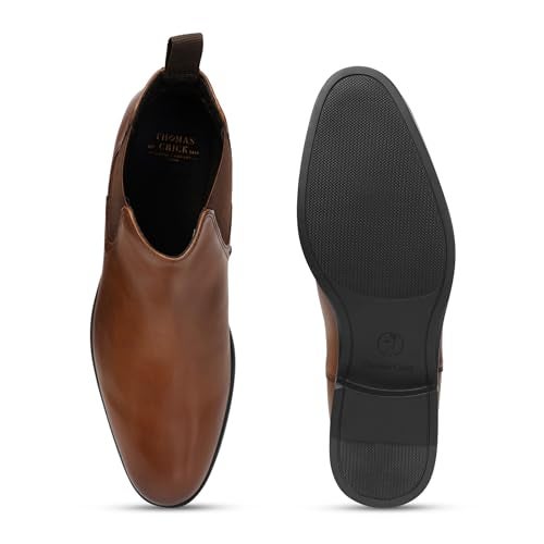 Thomas Crick Chelsea Genuine Leather Slip-On Boots with Cushioned Ortho Insole. Tan - Image 4