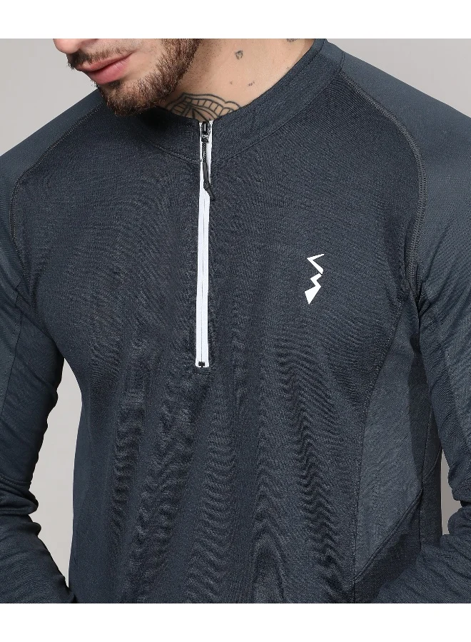 Campus Sutra Men's Charcoal Grey Basic Activewear T-Shirt