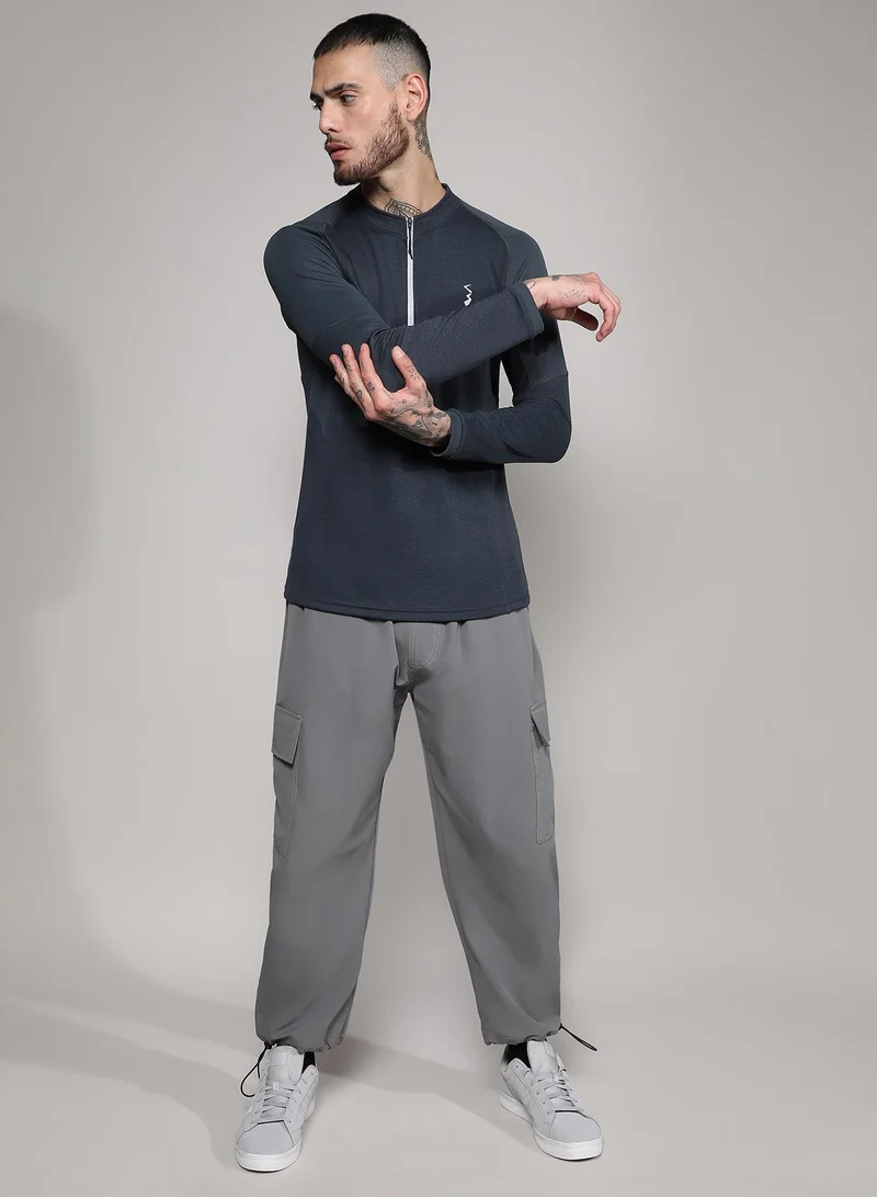 Campus Sutra Men's Charcoal Grey Basic Activewear T-Shirt