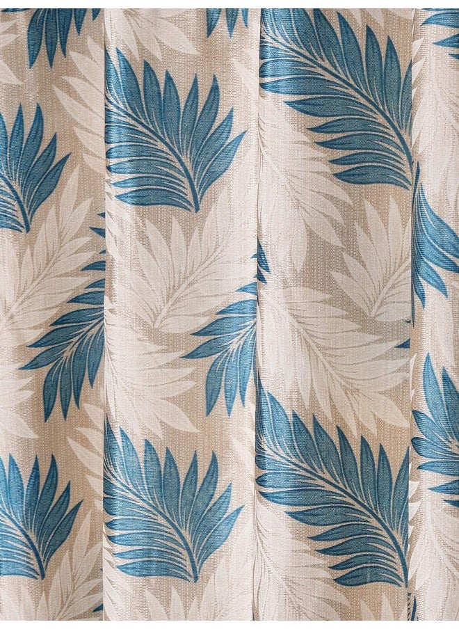 Cortina - Cortina 2 Piece Leaf Design Panel Eyelet Polyester Long Door Curtains - 9 Feet, Blue - Image 1