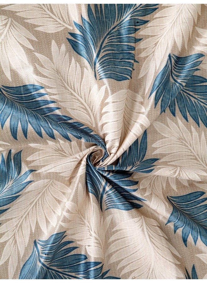Cortina - Cortina 2 Piece Leaf Design Panel Eyelet Polyester Long Door Curtains - 9 Feet, Blue - Image 1