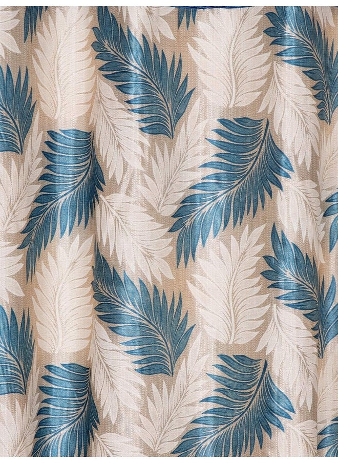 Cortina - Cortina 2 Piece Leaf Design Panel Eyelet Polyester Long Door Curtains - 9 Feet, Blue - Image 1