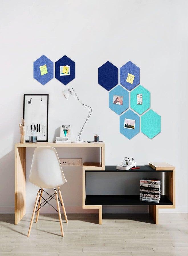 Uoisaiko 12" Large Bulletin Board with 30 Push Pins, Pack of 8 Hexagon Felt Pin Board Notice Boards for Home Office Kitchen, Felt Wall Tiles for Photos Memos (Dark Blue) - Image 2
