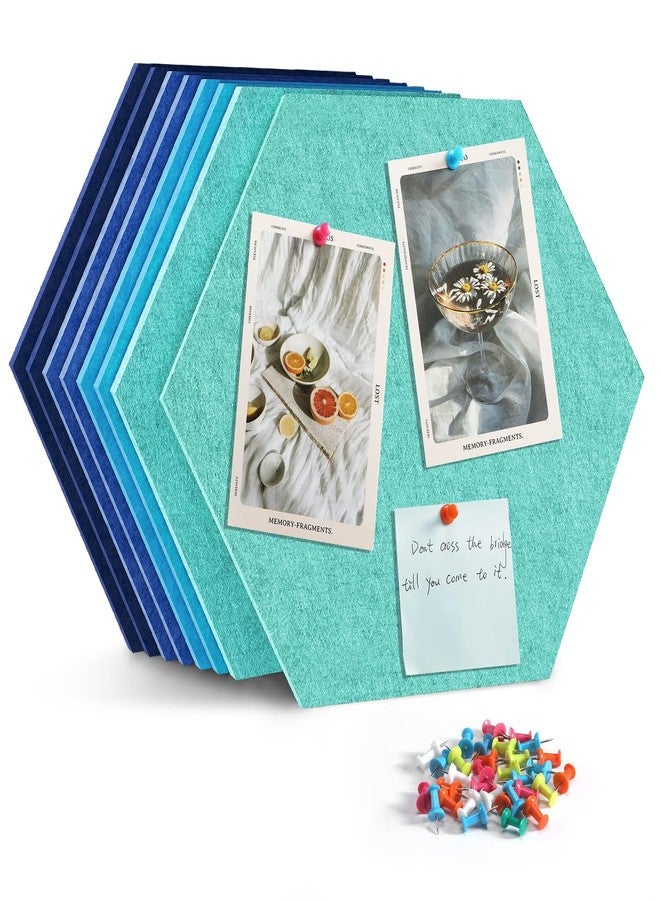 Uoisaiko 12" Large Bulletin Board with 30 Push Pins, Pack of 8 Hexagon Felt Pin Board Notice Boards for Home Office Kitchen, Felt Wall Tiles for Photos Memos (Dark Blue) - Image 1