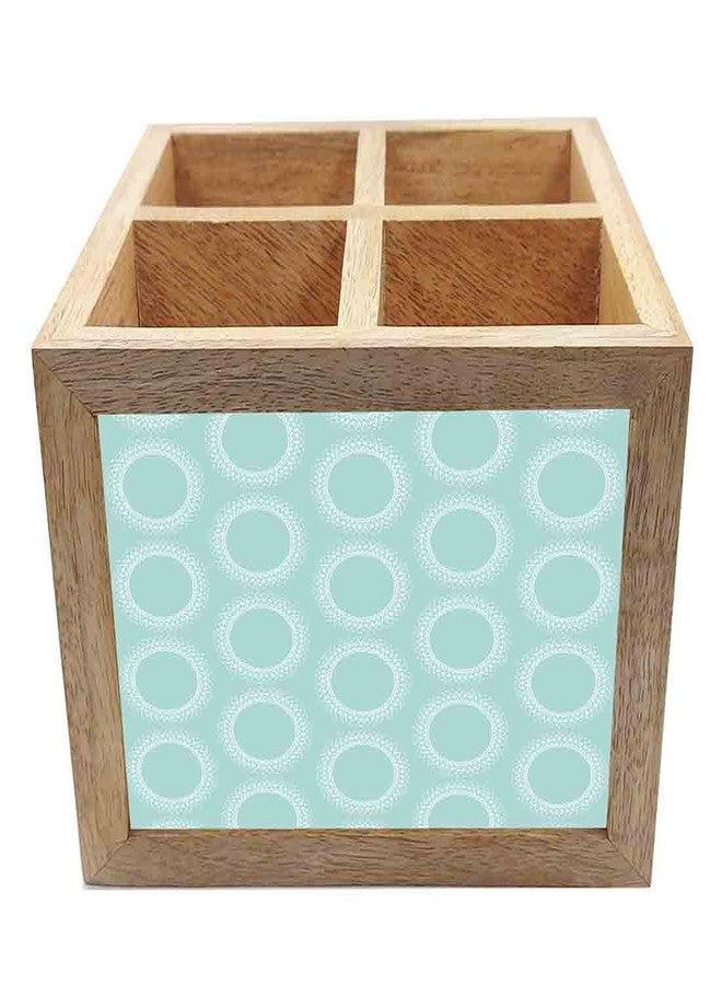 Nutcase Wooden Cutlery Stand Holder Silverware Caddy Spoons Forks Knives Organizer for Dining Table & Kitchen -Made in India-Spoons NOT Included - Green Pattern Circle - Image 4