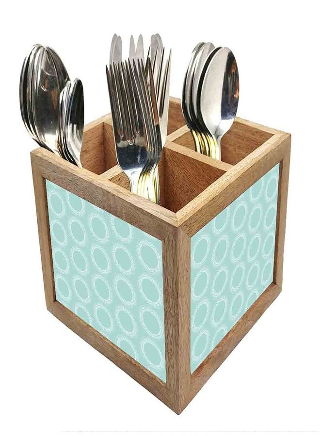 Nutcase Wooden Cutlery Stand Holder Silverware Caddy Spoons Forks Knives Organizer for Dining Table & Kitchen -Made in India-Spoons NOT Included - Green Pattern Circle - Image 1