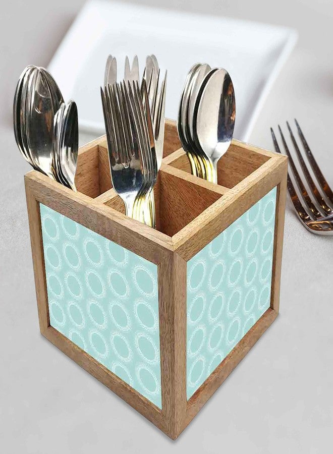 Nutcase Wooden Cutlery Stand Holder Silverware Caddy Spoons Forks Knives Organizer for Dining Table & Kitchen -Made in India-Spoons NOT Included - Green Pattern Circle - Image 2