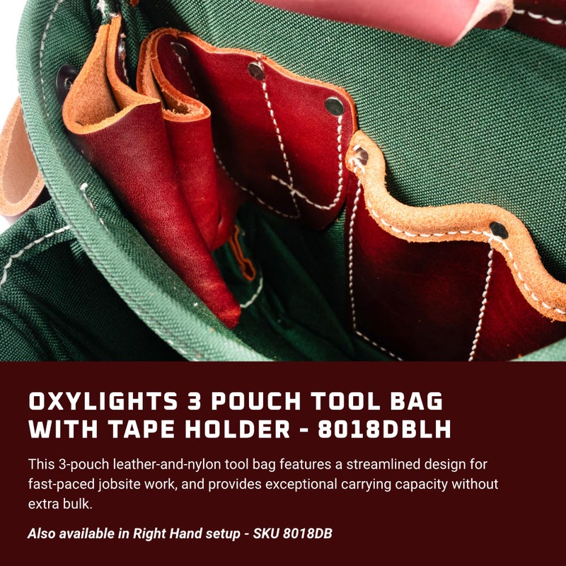 Occidental Leather OxyLights 3 Pouch Tool Bag with Tape Holder - Green, Left Hand - 10 Pockets & Tool Holders - Made in USA - Image 2