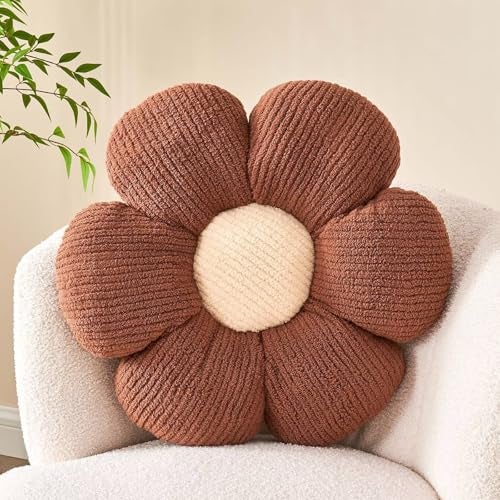 Kcvvcr Flower Throw Pillow Soft Brown 149 Shaped Floor Pillow for Home Decor Cute Aesthetic Plush Decorative Pillows for Bed Sofa Couch - Image 1