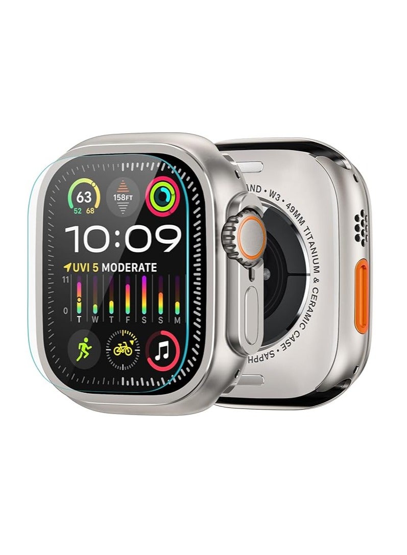 Metal Screen Case for Apple Watch Ultra 2/Ultra 49mm, Slim Frame with 9H Tempered Glass Film and Back Cover, Waterproof Watch Case - Image 1