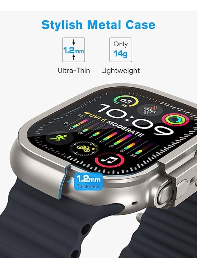 Metal Screen Case for Apple Watch Ultra 2/Ultra 49mm, Slim Frame with 9H Tempered Glass Film and Back Cover, Waterproof Watch Case - Image 3