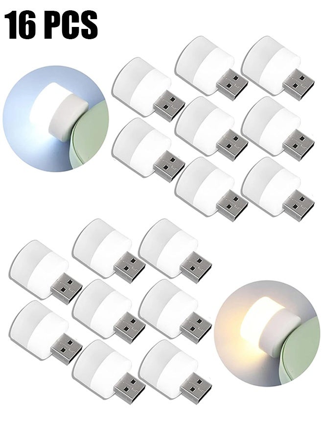 با لوف مصابيح USB عدد 16 قطعة للاستخدام الليلي، لمبة LED صغيرة، قابلة للتوصيل، أبيض دافئ، مدمجة، مثالية لغرفة النوم، الحمام، الحضانة، الممر، المطبخ، ضوء أجواء USB للسيارة (8 ضوء أبيض، 8 ضوء دافئ) - Image 1