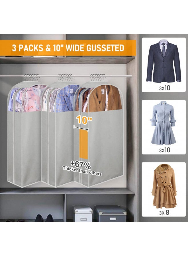 MISSLO MISSLO 10" Gussetes Garment Bags for Hanging Clothes 40" Clear Suit Bags for Closet Storage Suit Cover Bags Coat Protector, 3 Packs, Grey - Image 1