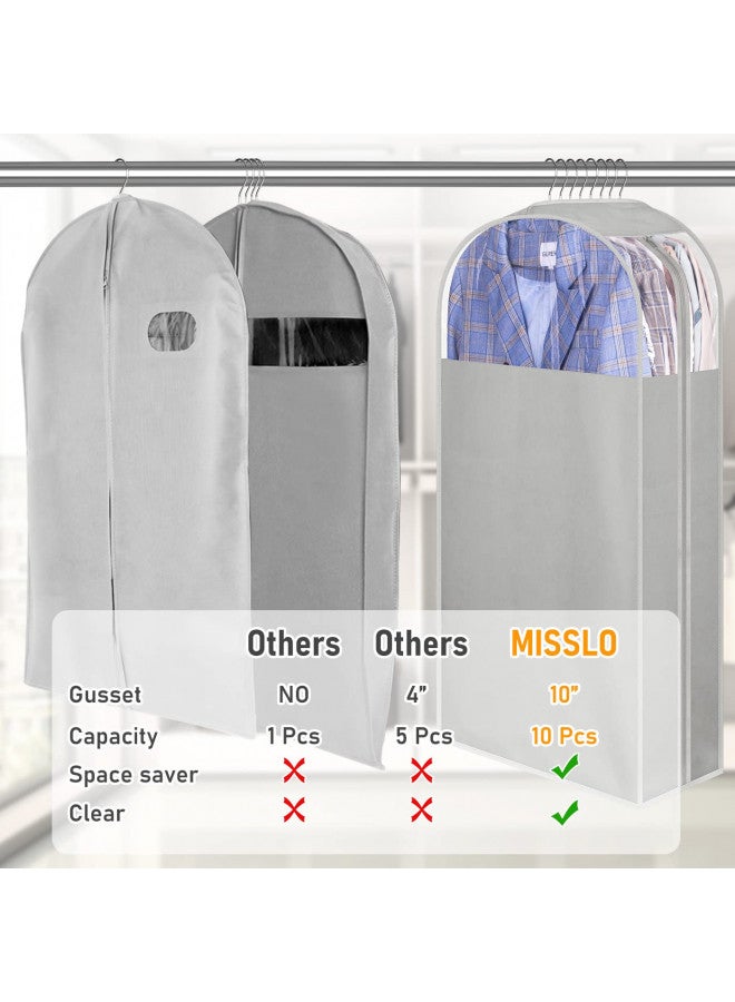 MISSLO MISSLO 10" Gussetes Garment Bags for Hanging Clothes 40" Clear Suit Bags for Closet Storage Suit Cover Bags Coat Protector, 3 Packs, Grey - Image 2