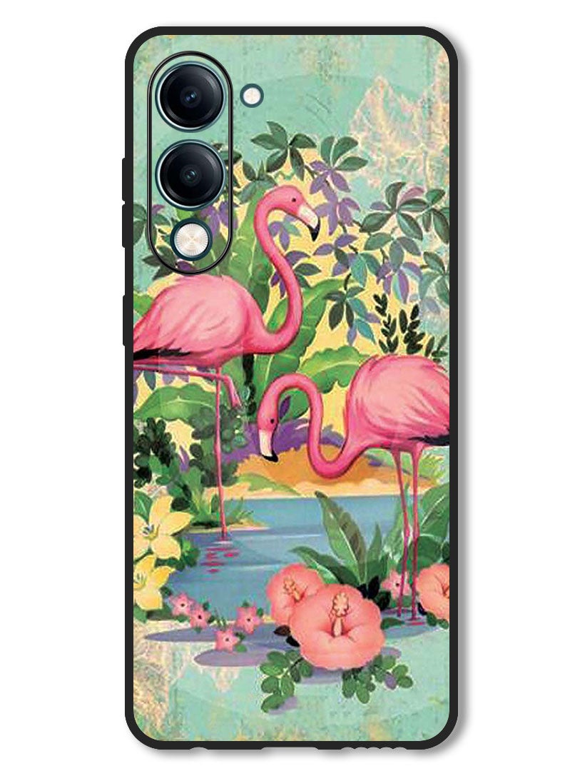 Theodor Case Compatible with Vivo Y29s Protection Shockproof Bumper Cover Pink Flamingoes - Image 1