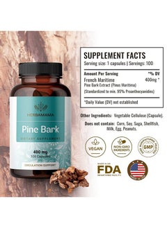 HERBAMAMA Pine Bark Extract Capsules French Maritime Pine Bark Extract Powder Pills 400Mg 100 Caps  - Image 3