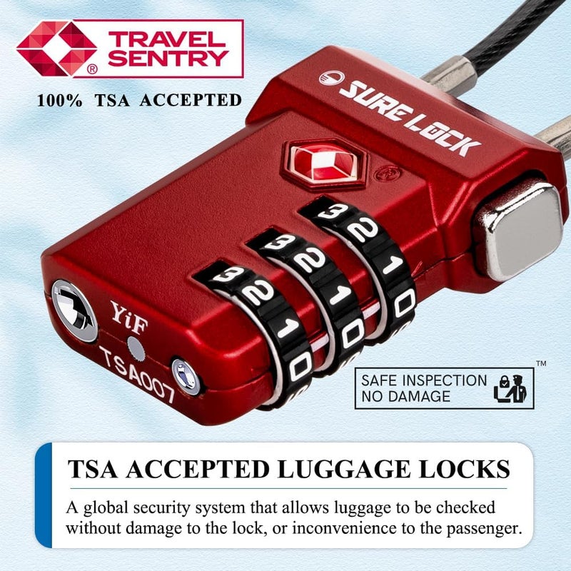 SURE LOCK TSA Approved 3-Digit Combination Luggage Locks – Open Alert Indicator, Re-settable Code with Zinc Alloy Body, Easy-Read Dials for Suitcase, Backpack, Gym Locker & Toolbox (Multiple Colors) - Image 3