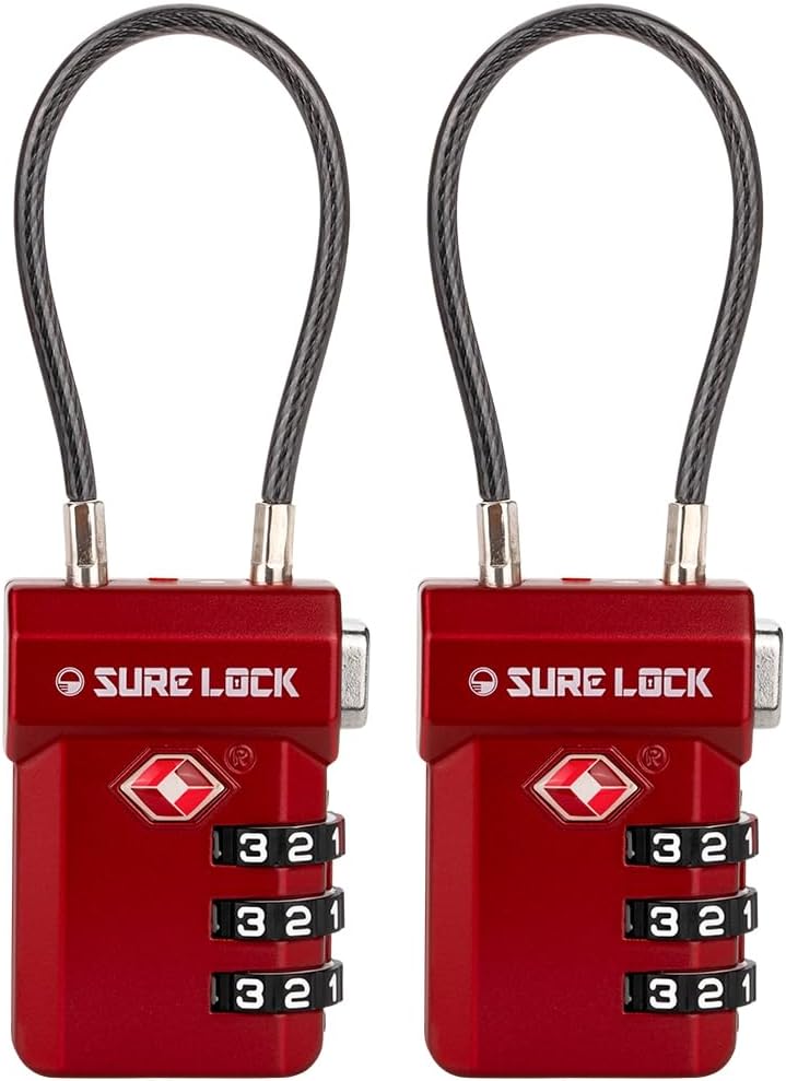 SURE LOCK TSA Approved 3-Digit Combination Luggage Locks – Open Alert Indicator, Re-settable Code with Zinc Alloy Body, Easy-Read Dials for Suitcase, Backpack, Gym Locker & Toolbox (Multiple Colors) - Image 1