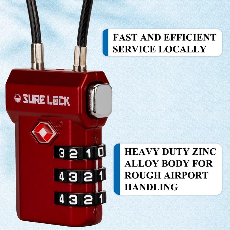 SURE LOCK TSA Approved 3-Digit Combination Luggage Locks – Open Alert Indicator, Re-settable Code with Zinc Alloy Body, Easy-Read Dials for Suitcase, Backpack, Gym Locker & Toolbox (Multiple Colors) - Image 2