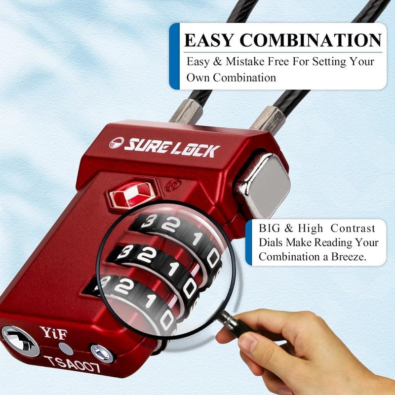 SURE LOCK TSA Approved 3-Digit Combination Luggage Locks – Open Alert Indicator, Re-settable Code with Zinc Alloy Body, Easy-Read Dials for Suitcase, Backpack, Gym Locker & Toolbox (Multiple Colors) - Image 4