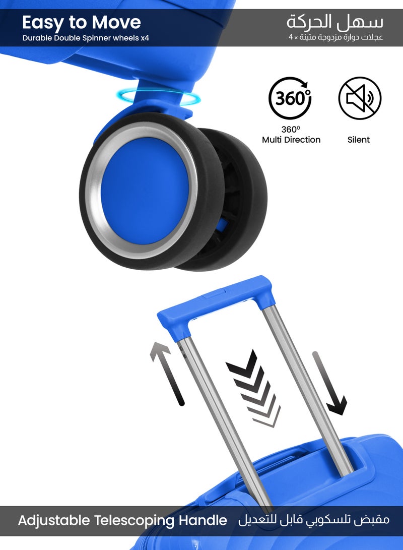 بارا جون طقم سفر ثلاث قطع | حقائب بعجلات صلبة خفيفة الوزن  كجم،  كجم،  كجم أزرق داكن - Image 3
