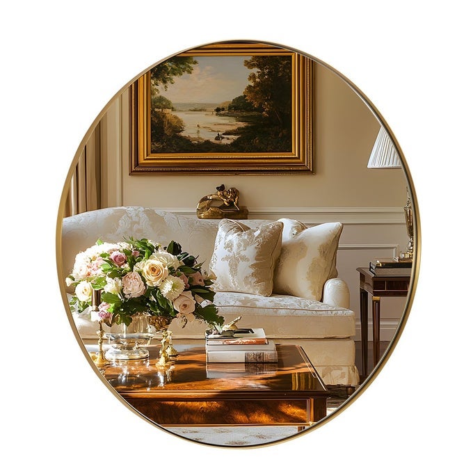 ROUND GOLD MIRROR 30 BRASS MIRROR WITH BRUSHED GOLD FRAME WALL MOUNTED STAINLESS STEEL METAL FRAME ROUND MIRROR FOR BATHROOM LIVING ROOM BEDROOM