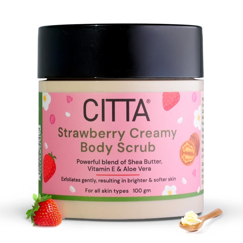 CITTA Strawberry Creamy Body Scrub For Tan  Dead Skin Removal  Exfoliating Body Polish For Men  Women  Hydrating Scrub For SilkySmooth Skin  Detan Body Scrub For All Skin Types  100 gm - Image 1