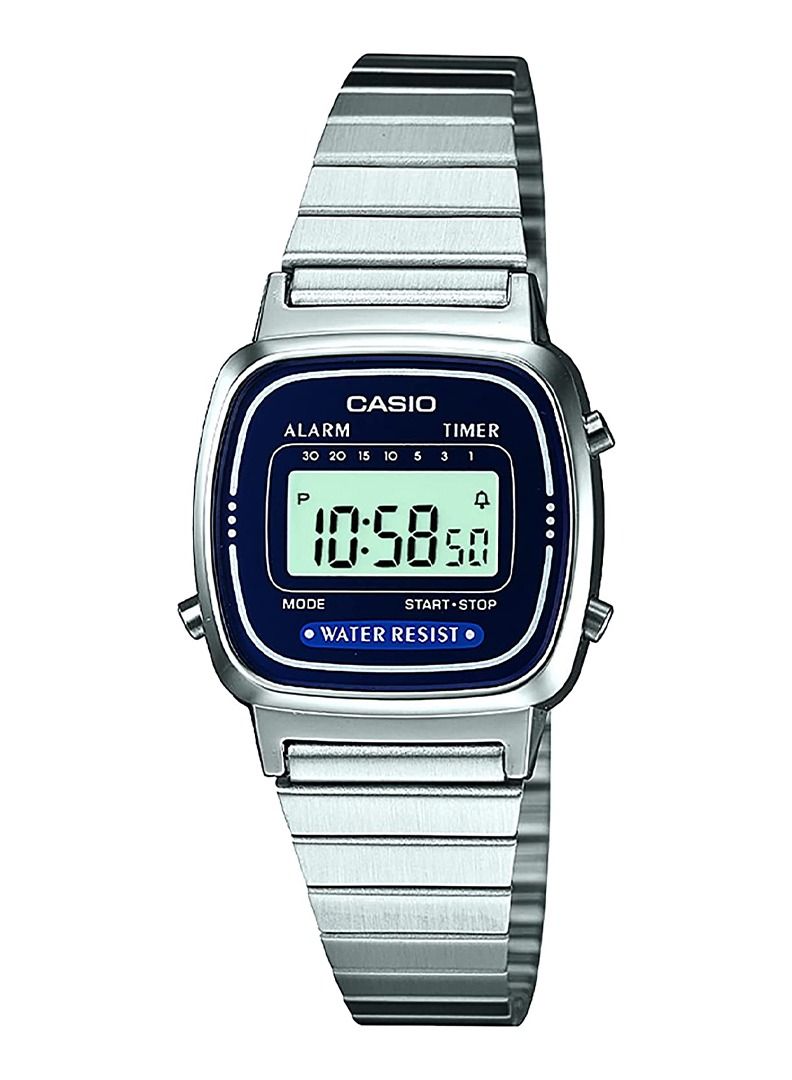 Women's Stainless Steel Digital Wrist Watch LA670WA-2DF - Silver