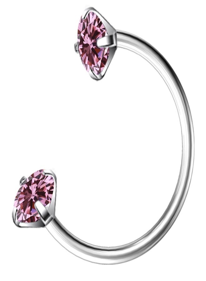 Hoeudjo 20G Horseshoe Nose Ring G23 Titanium Horse Shoe Nose Rings for Women Internally Threaded Double Gem Nose Piercing Jewelry Ring Size 8MM Pink - Image 1