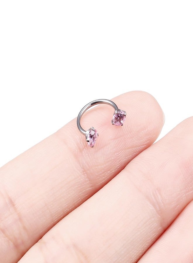 Hoeudjo 20G Horseshoe Nose Ring G23 Titanium Horse Shoe Nose Rings for Women Internally Threaded Double Gem Nose Piercing Jewelry Ring Size 8MM Pink - Image 4
