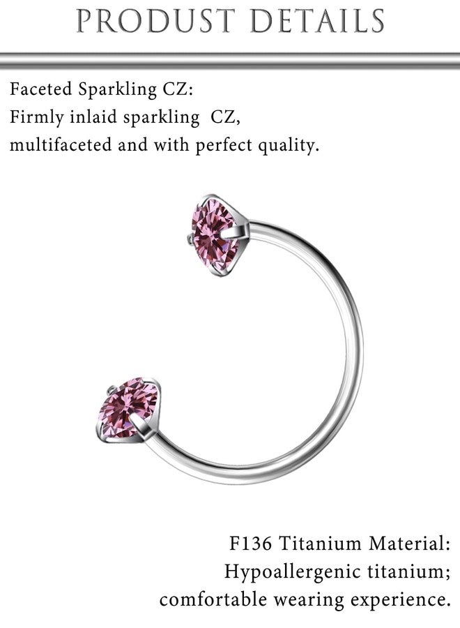 Hoeudjo 20G Horseshoe Nose Ring G23 Titanium Horse Shoe Nose Rings for Women Internally Threaded Double Gem Nose Piercing Jewelry Ring Size 8MM Pink - Image 3